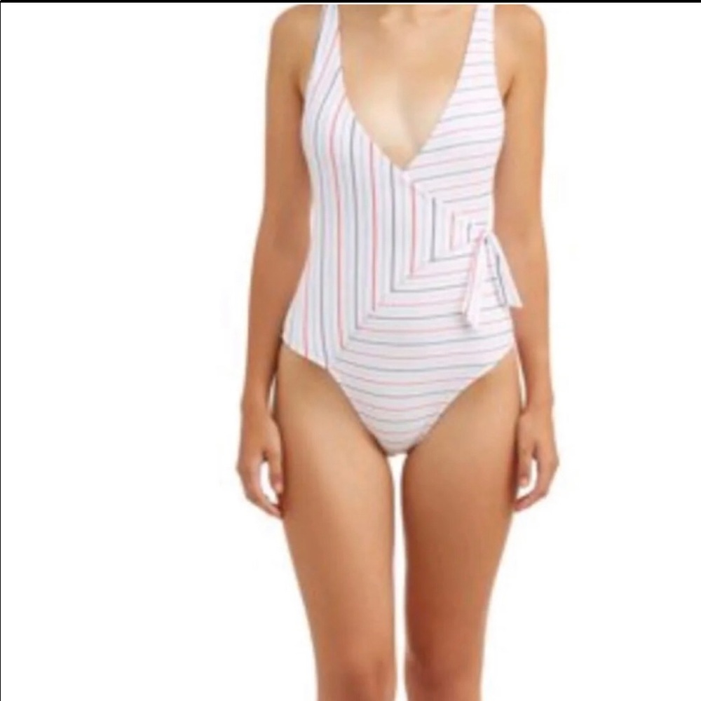 No Boundaries Artic White Stripe swimsuit